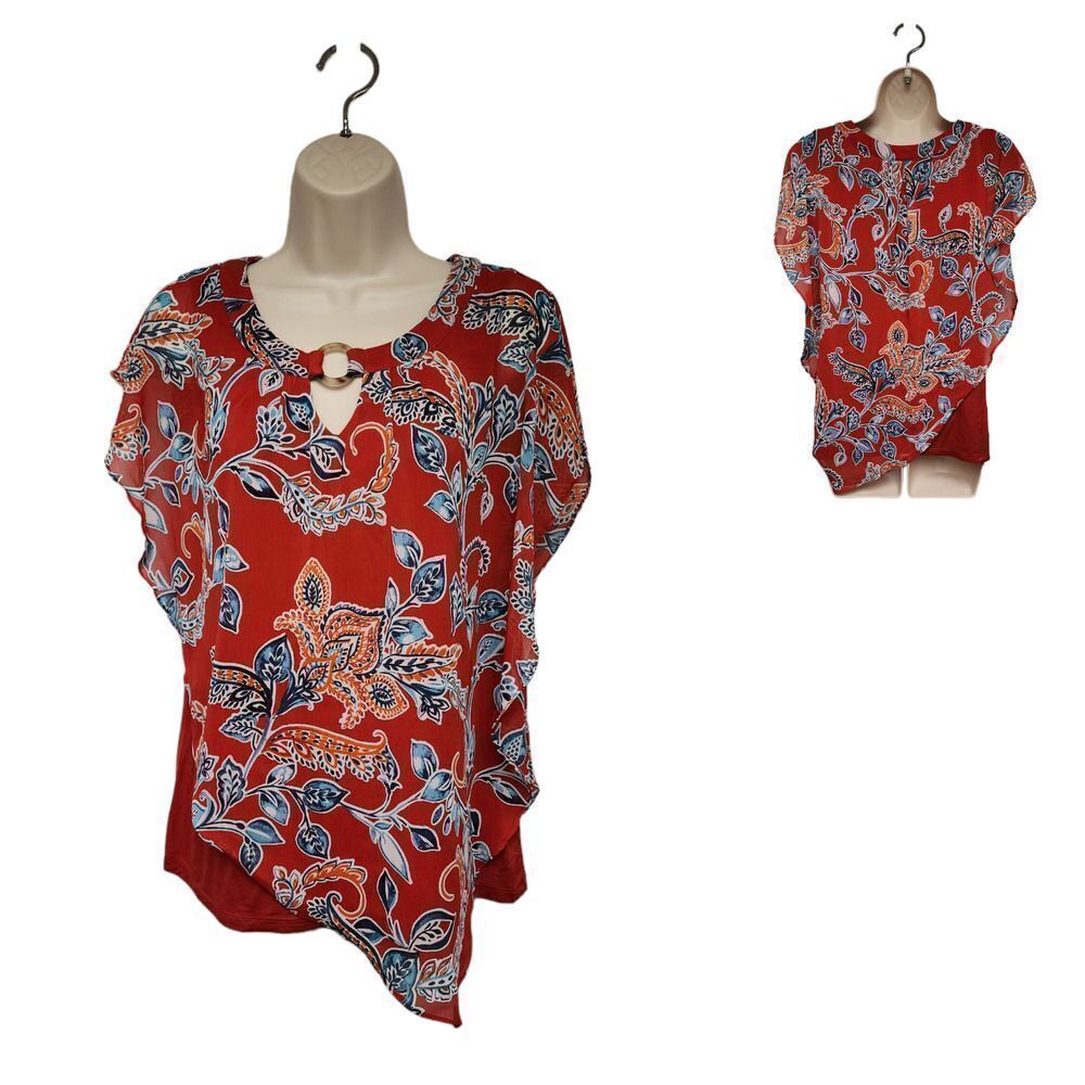 Apt. 9 Flowry Multicolor Red Plaid Floral Blouse Size Medium